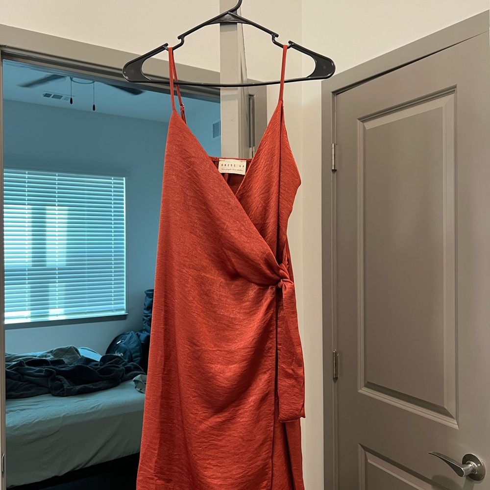 Elegant Rust Wrap Dress